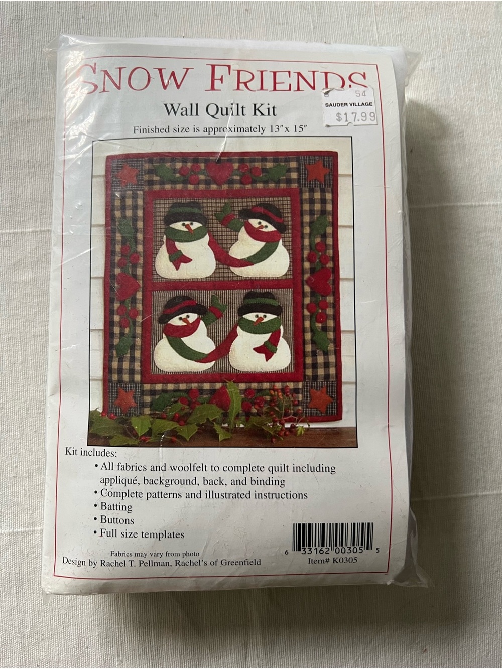 Snow Friends Wall Quilt Kit 4 Snowmen Finished Size 13"x15" Complete NEW
